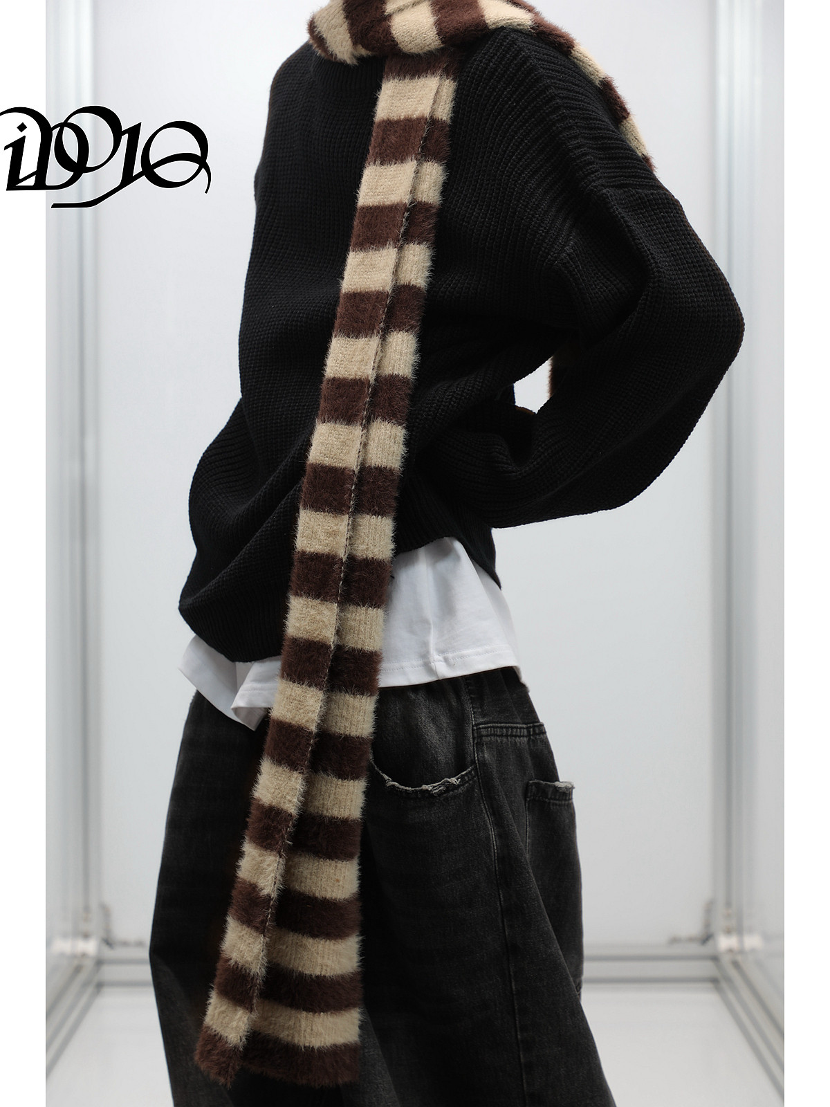 IDOJOS THICK AND HEAVY BLACK SWEATER MENS TEXTURE AUTUMN AND WINTER LOOSE AND LAZY WIND KNITWEAR WARM SWEATER THREAD