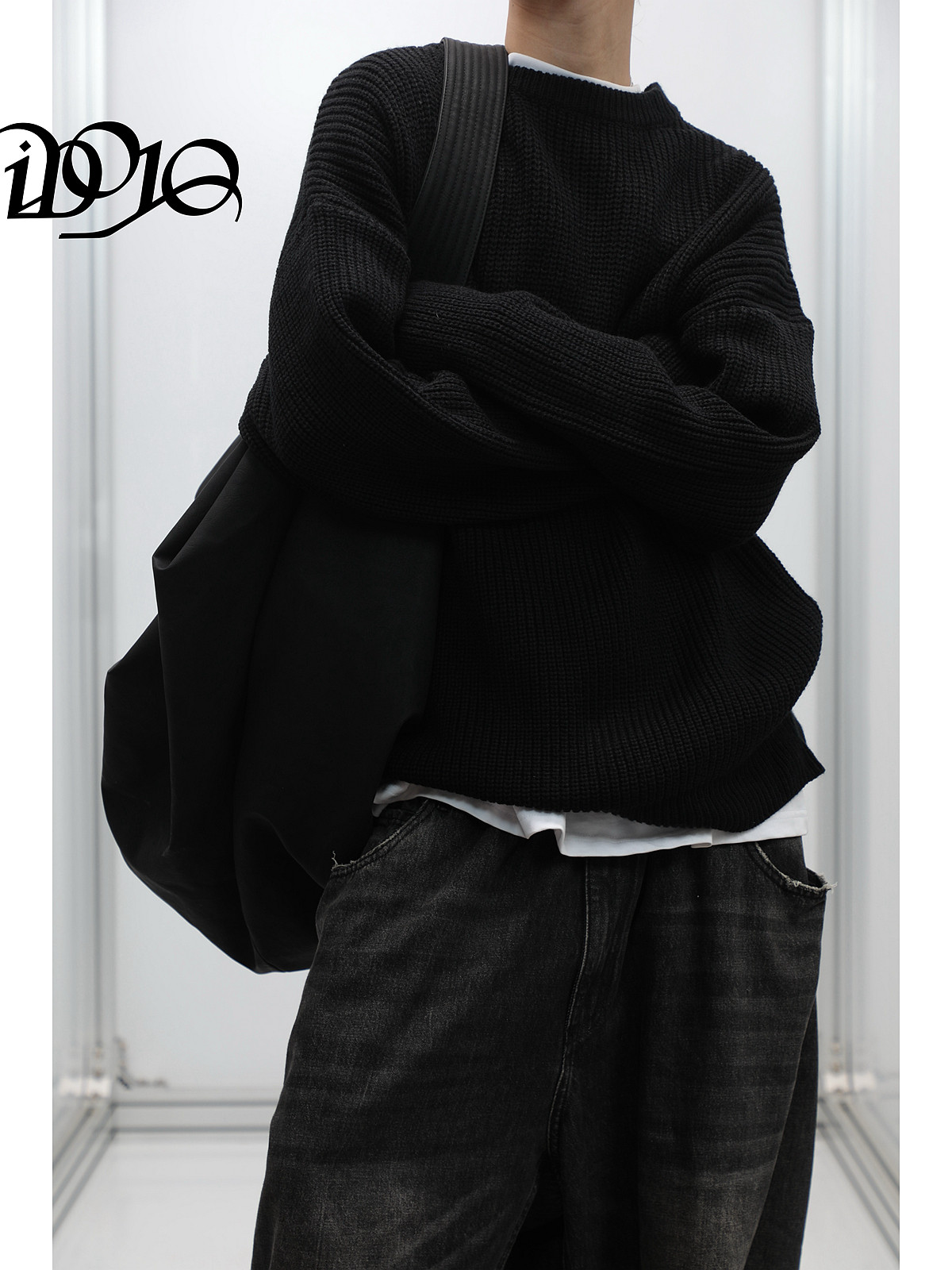 IDOJOS THICK AND HEAVY BLACK SWEATER MENS TEXTURE AUTUMN AND WINTER LOOSE AND LAZY WIND KNITWEAR WARM SWEATER THREAD