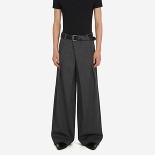 短句先生|不对称斜门襟立体褶裥阔腿西裤