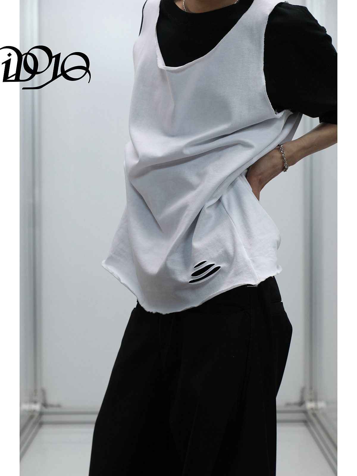IDOJOS MELANCHOLY RICH SECOND-GENERATION DESTRUCTION CUT VEST T SUMMER BREATHABLE THIN LOOSE SLEEVELESS SWEAT VEST
