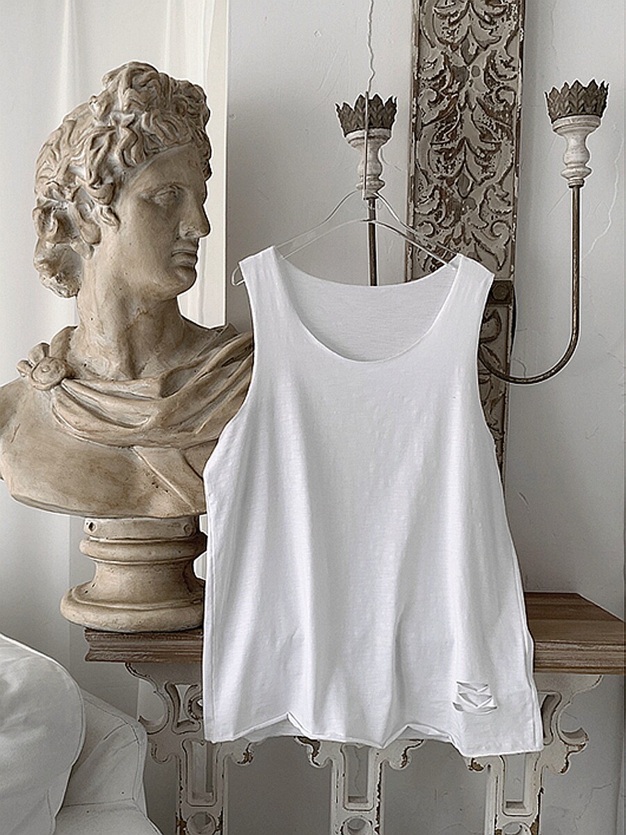 IDOJOS MELANCHOLY RICH SECOND-GENERATION DESTRUCTION CUT VEST T SUMMER BREATHABLE THIN LOOSE SLEEVELESS SWEAT VEST