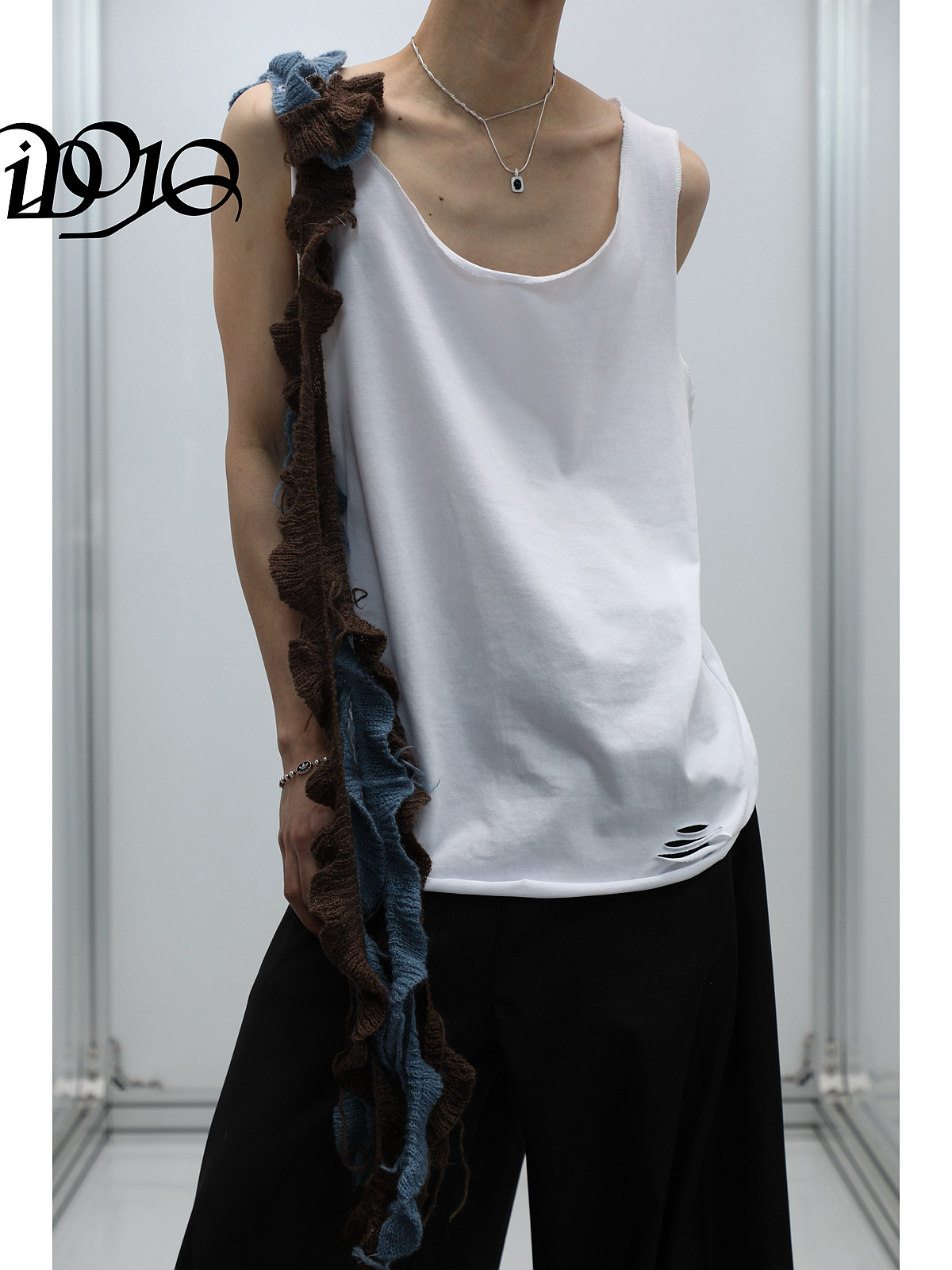 IDOJOS MELANCHOLY RICH SECOND-GENERATION DESTRUCTION CUT VEST T SUMMER BREATHABLE THIN LOOSE SLEEVELESS SWEAT VEST