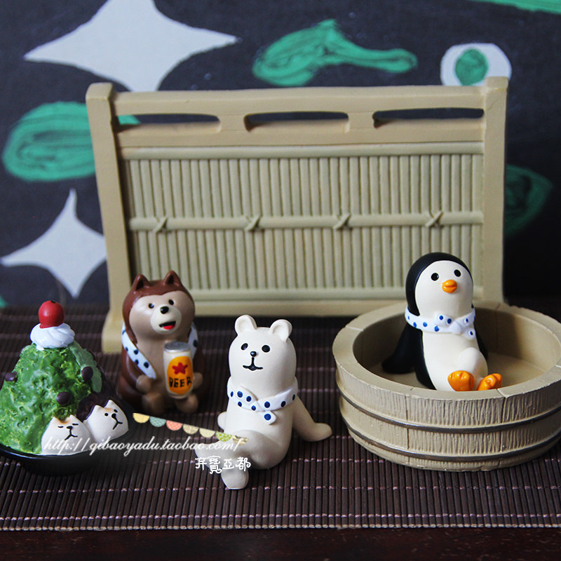 日式春季温泉翘脚企鹅白熊摆件