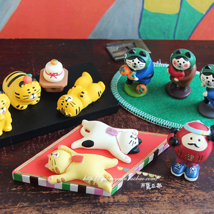 日式手办卡通树脂寅虎招财开运呆萌潮玩食玩桌面装饰摆件五件免邮