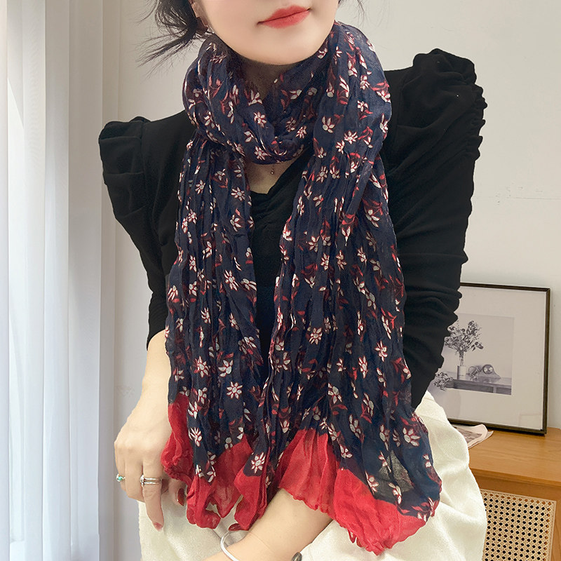 洋气防晒棉麻质感压皱碎花纯色丝巾围巾女秋冬季新款空调披肩薄款,服饰配件/皮带/帽子/围巾,围巾/丝巾/披肩,淘宝优惠券,粉丝福利购,淘宝优惠卷