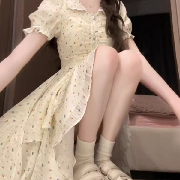 法式波点碎花连衣裙女夏季2025年