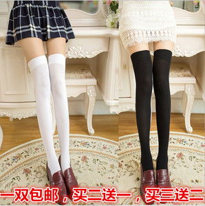 日系肉色长筒袜过膝大腿袜宽口防滑女高筒不透肉丝袜春秋长袜黑色