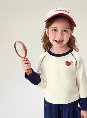 女童巨好看长袖t恤白色百搭春秋洋气超好看儿童打底衫潮早秋上衣