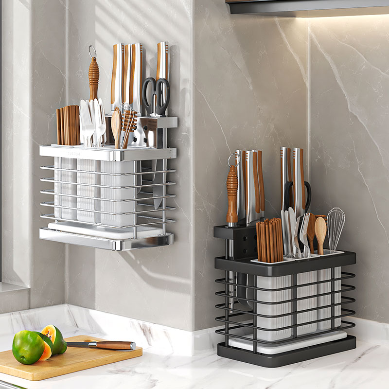 304不锈钢厨房刀筷架一体收纳架