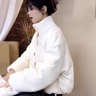 今年流行的漂亮小个子韩系穿搭白色短款棉服外套女冬季年新款