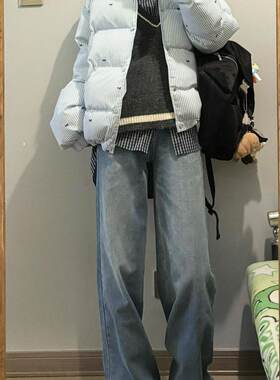 韩系复古温柔风蓝色棉服