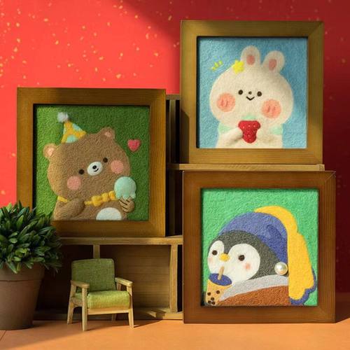 卡通羊毛毡戳戳乐材料包DIY相框画手工制作摆件小众创意礼物