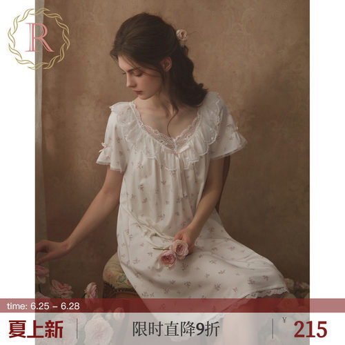 复古甜美少女公主碎花睡裙