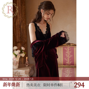 丝绒高级感小众红色婚礼睡袍睡衣套装 RoseTree新娘晨袍女款 秋冬季