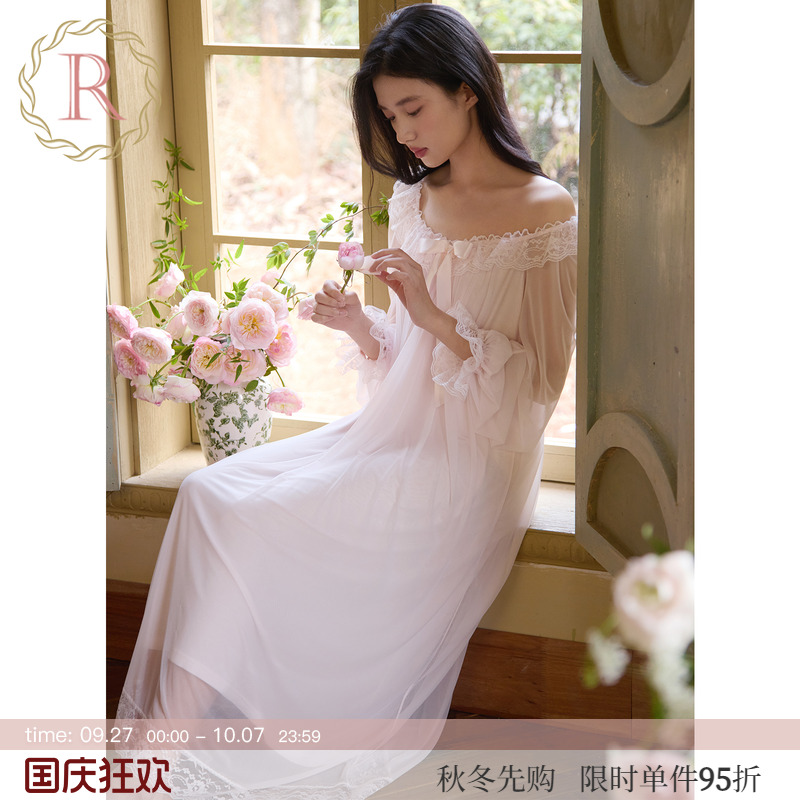 Rosetree甜美公主风网纱长袖睡裙