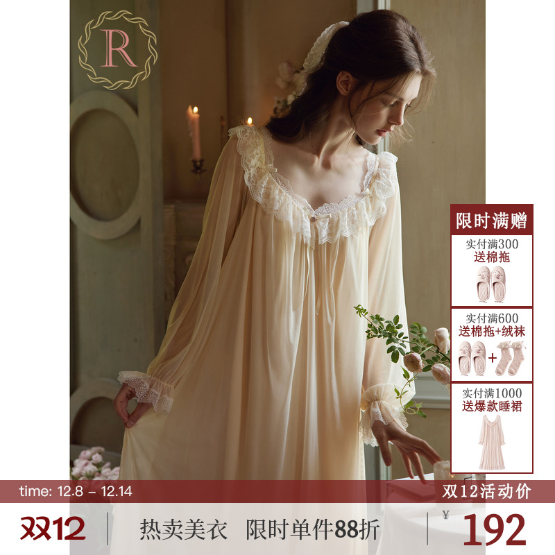 RoseTree宫廷风柔纱睡裙长袖睡裙