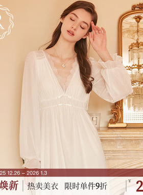 RoseTree法式睡裙春秋女款长袖蕾丝性感纯欲宫廷风女士睡衣带胸垫