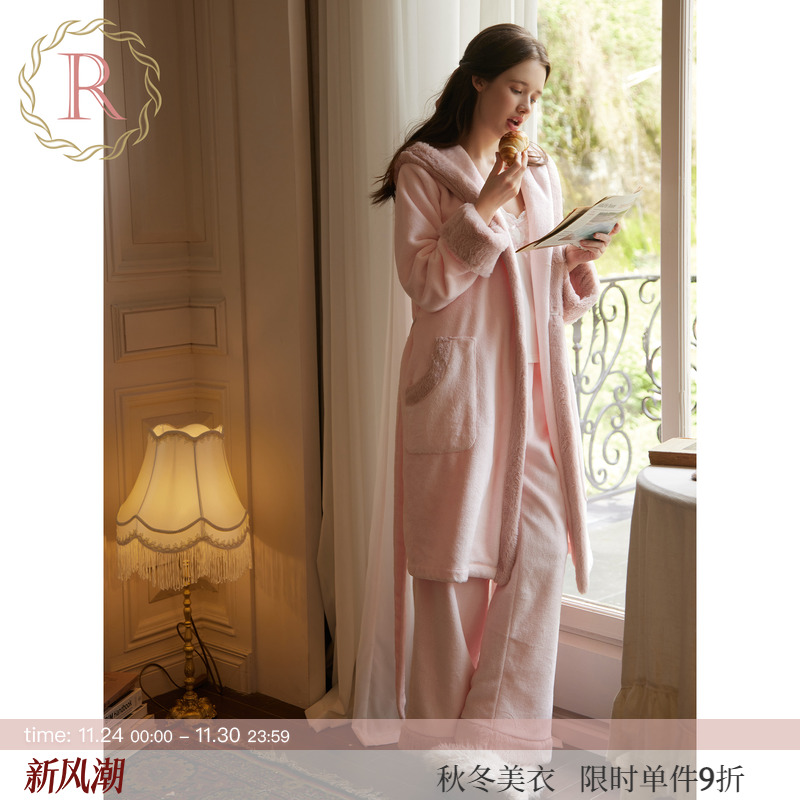 INS风甜美慵懒气质感牛奶绒睡袍