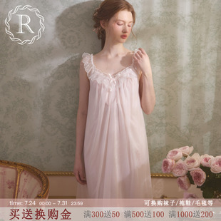 薄款 RoseTree冰丝睡裙女士夏季 甜美宫廷公主风蕾丝吊带睡衣裙夏天