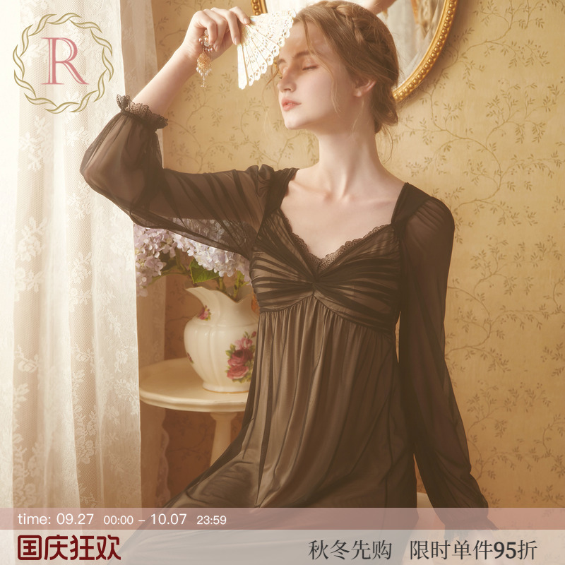 RoseTree网纱蕾丝带胸垫法式睡裙
