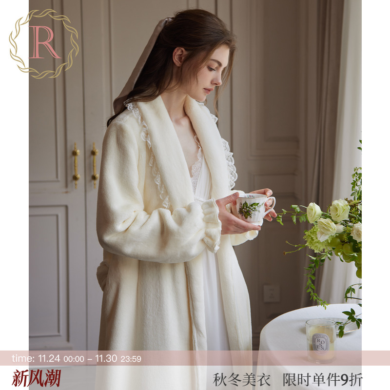 RoseTree复古宫廷慵懒法兰绒睡袍