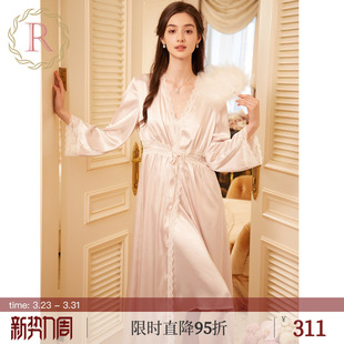 RoseTree新娘晨袍女春秋长袖 冰丝睡衣带胸垫 性感吊带睡裙睡袍套装