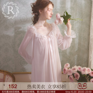 夏 RoseTree冰丝睡裙女春秋长袖 蕾丝性感宫廷公主纯欲睡衣2026新款