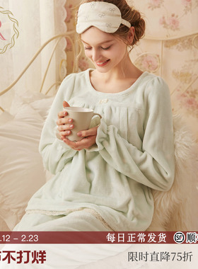 RoseTree孕妇睡衣冬季法兰绒保暖月子服宫廷公主家居服2024年新款