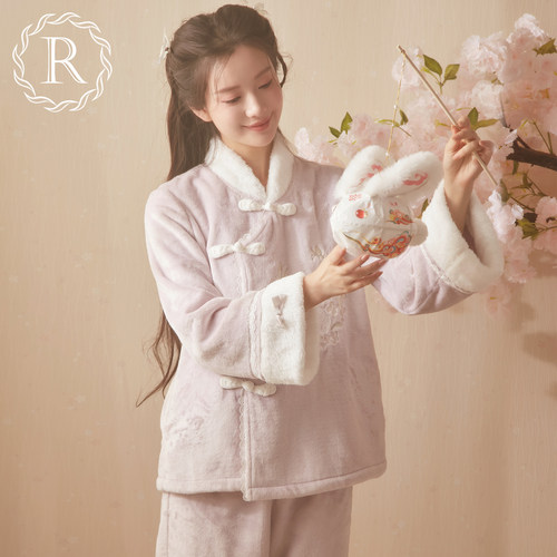 RoseTree国风盘扣法兰绒睡衣