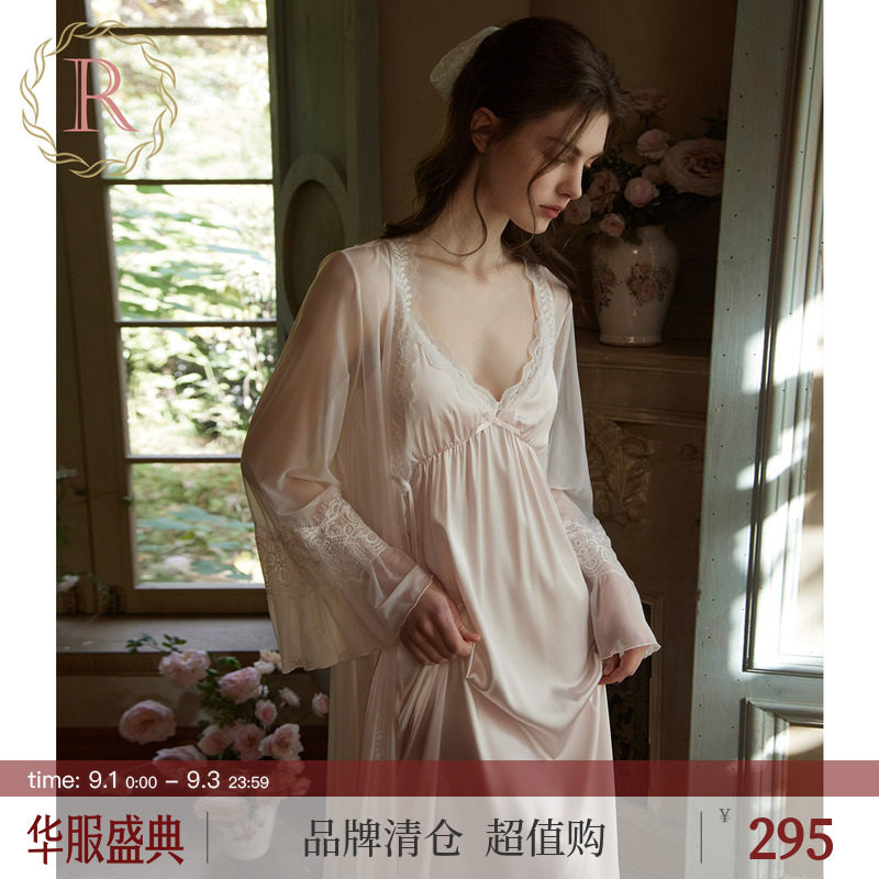 法式气质高级感蕾丝缎面晨袍图片