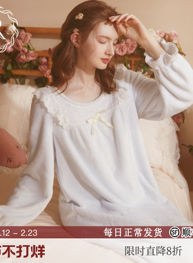 RoseTree睡裙女冬款珊瑚绒日系甜美少女加绒加厚法兰绒睡衣长款