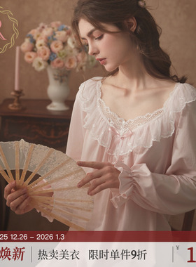 RoseTree宫廷风睡裙女长袖长款春秋季蕾丝法式公主风睡衣2025新款