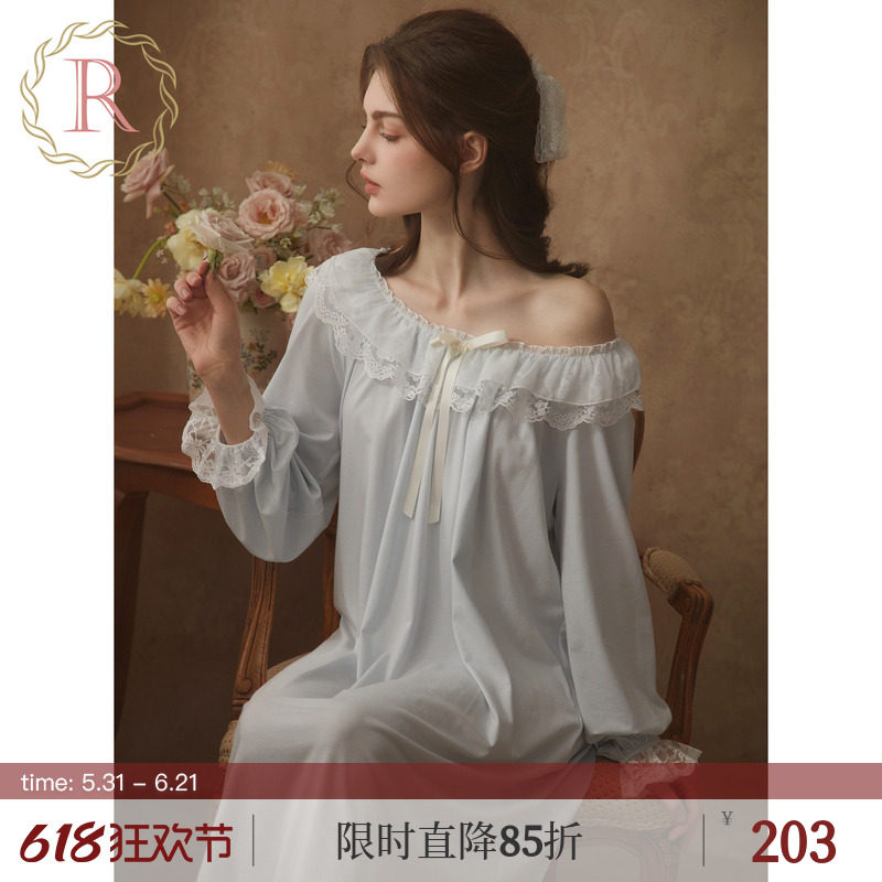 RoseTree宫廷风睡裙女春秋季长袖长款蕾丝法式公主风睡衣2026新款