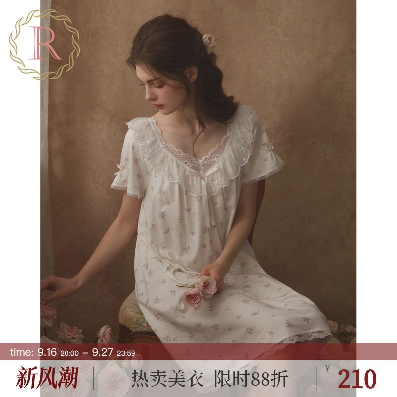 复古甜美少女公主碎花睡裙