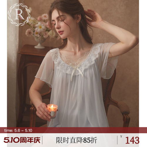 RoseTree宫廷风蕾丝刺绣短袖睡衣