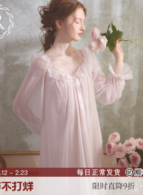 RoseTree冰丝睡裙女春秋长袖蕾丝性感宫廷公主纯欲睡衣2026新款夏
