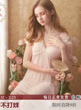 RoseTree公主风睡裙女款夏季短袖小个子蕾丝性感睡衣带胸垫夏天