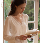 带胸垫 蕾丝性感高级感家居服套装 RoseTree莫代尔睡衣女春秋季 长袖