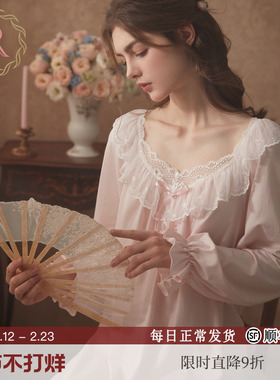 RoseTree宫廷风睡裙女长袖长款春秋季蕾丝性感法式睡衣2026新款