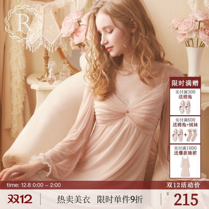 rosetree性感睡裙长袖蕾丝