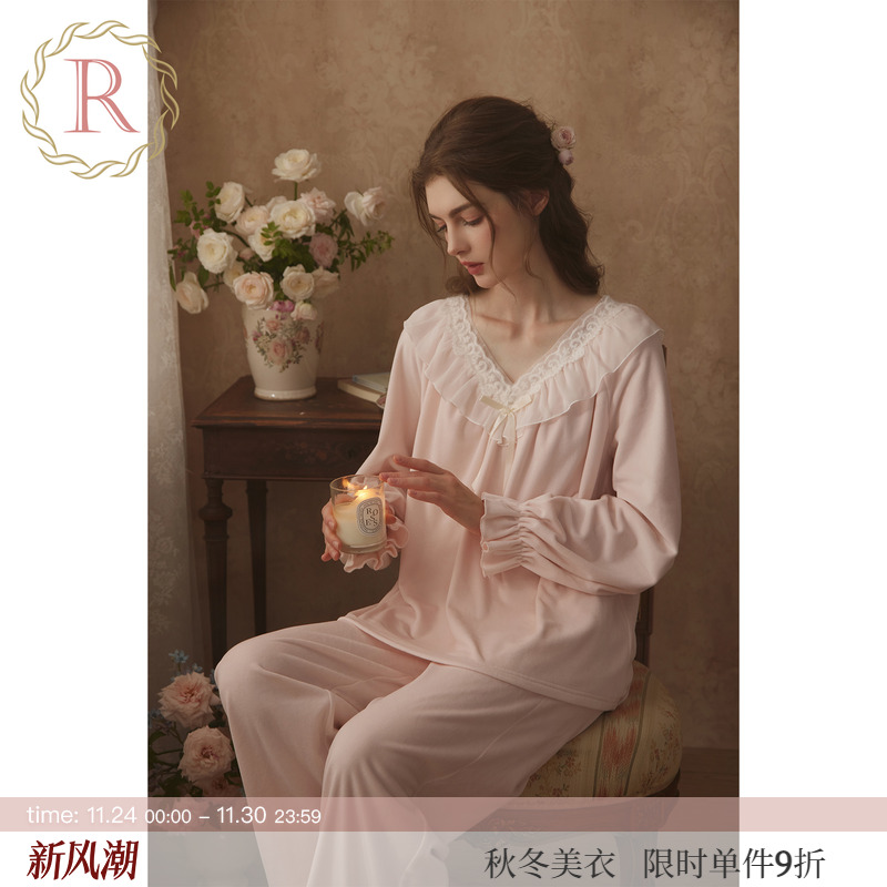 古典宫廷风甜美少女银狐绒家居服