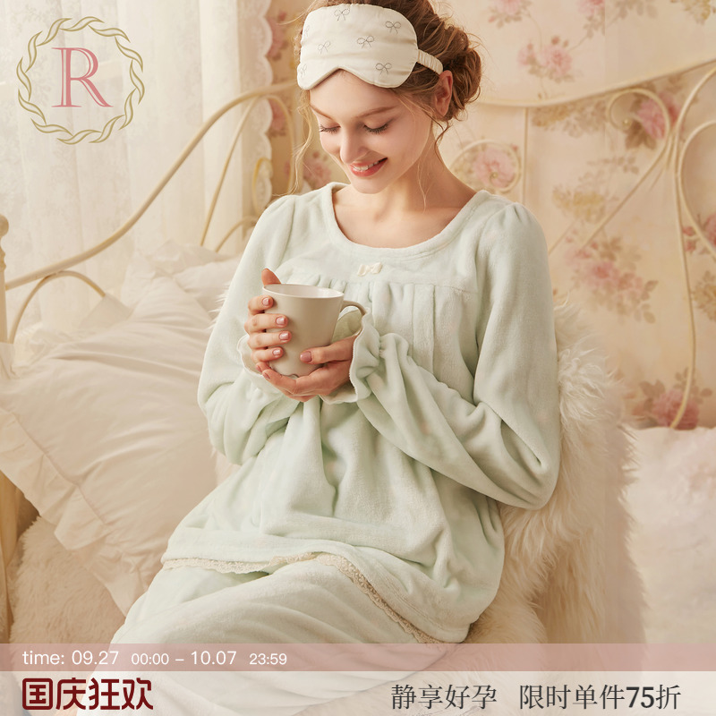 RoseTree孕妇睡衣冬季法兰绒保暖月子服宫廷公主家居服2024年新款