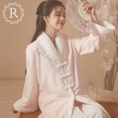 法兰绒高级感睡衣晨袍 国风新中式 RoseTree珊瑚绒睡袍女冬季 长款
