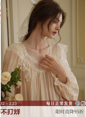 RoseTree宫廷风睡裙女春秋季长袖长款蕾丝法式复古公主高级感睡衣