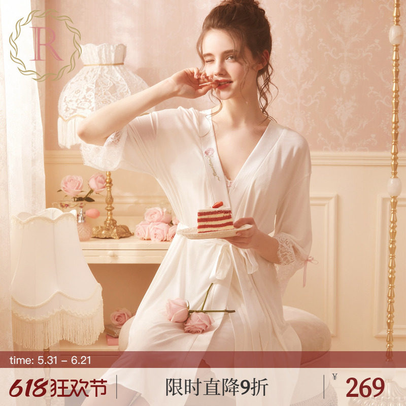 RoseTree性感睡衣女春夏季蕾丝吊带睡裙睡袍两件套装带胸垫家居服