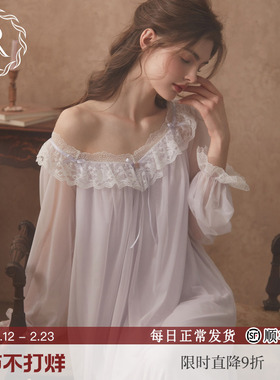 RoseTree宫廷风睡裙女士春秋季长袖法式蕾丝性感公主睡衣2026新款