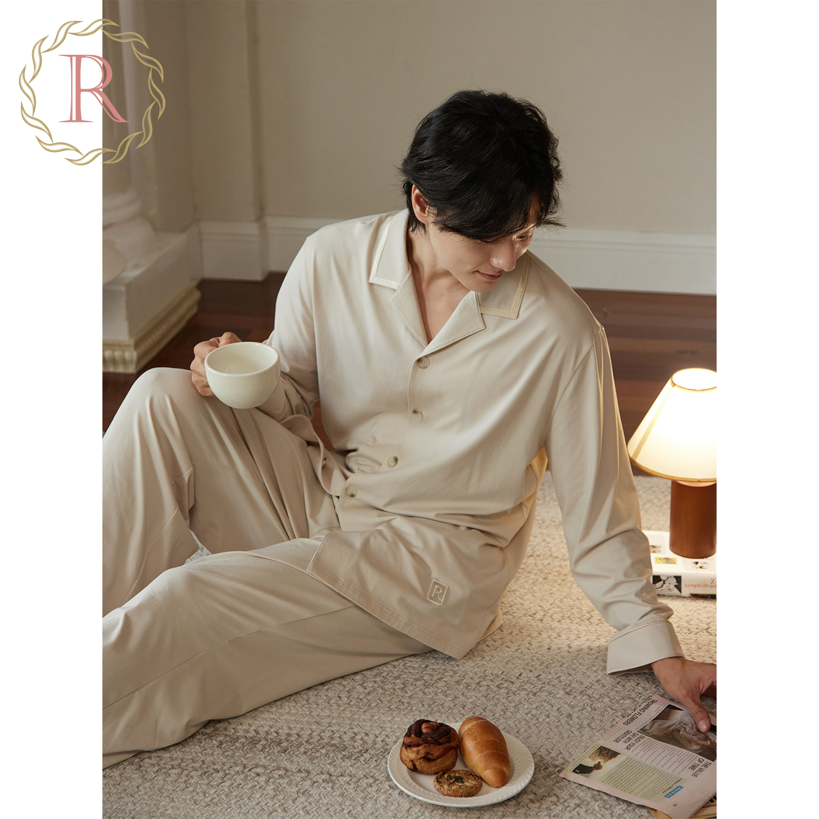 男士法式高级感气质翻领睡衣套装