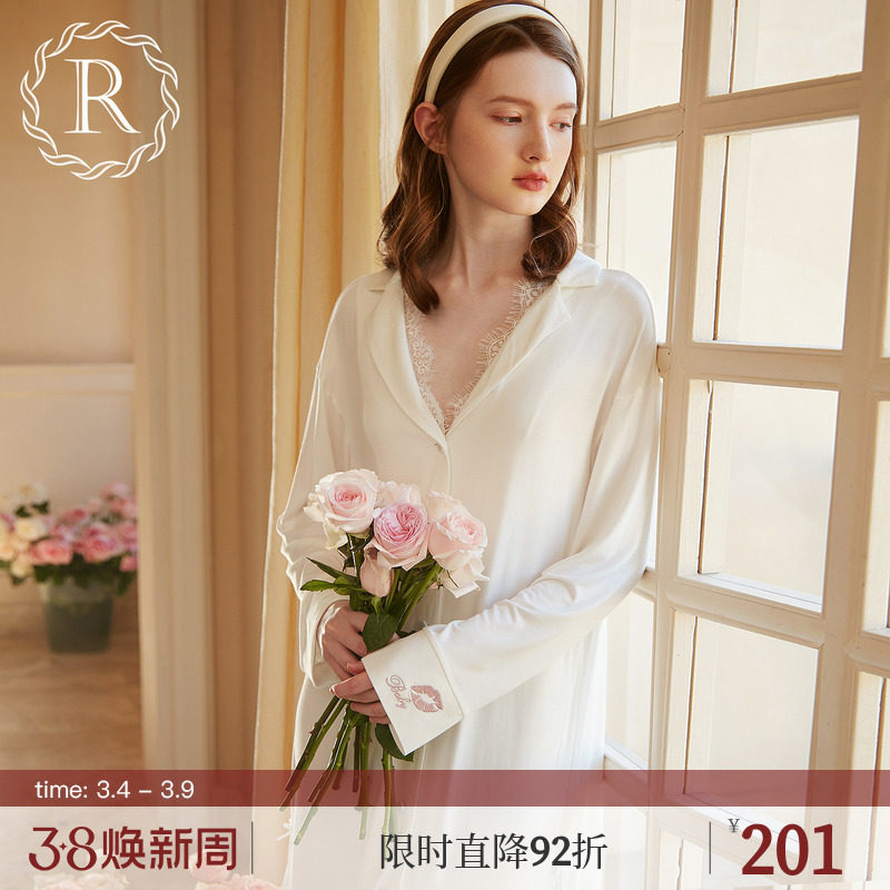 RoseTree莫代尔睡裙女款春秋季性感法式纯欲风白色衬衫睡衣衬衣夏 - rosetree旗舰店出品