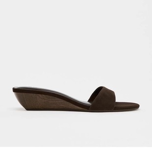 高跟凉拖 女外穿夏季 2025新款 简约高级感木纹坡跟一字拖鞋