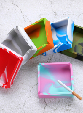 大理石纹迷彩10cm方形硅胶烟灰缸烟具礼物家用Silicone Ashtray